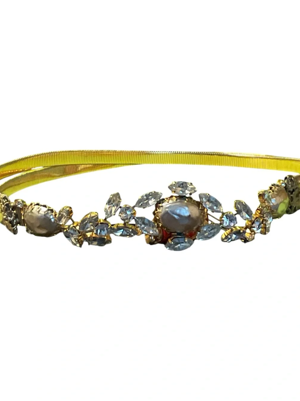 - Vintage Schreiner NY Gold Plated Pearl Crystal Tubogas Belt